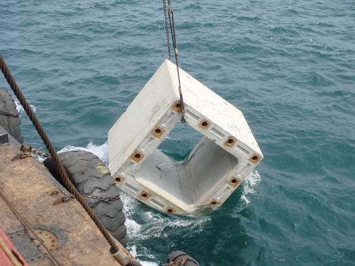 Photo of deployment of concrete hollow cube