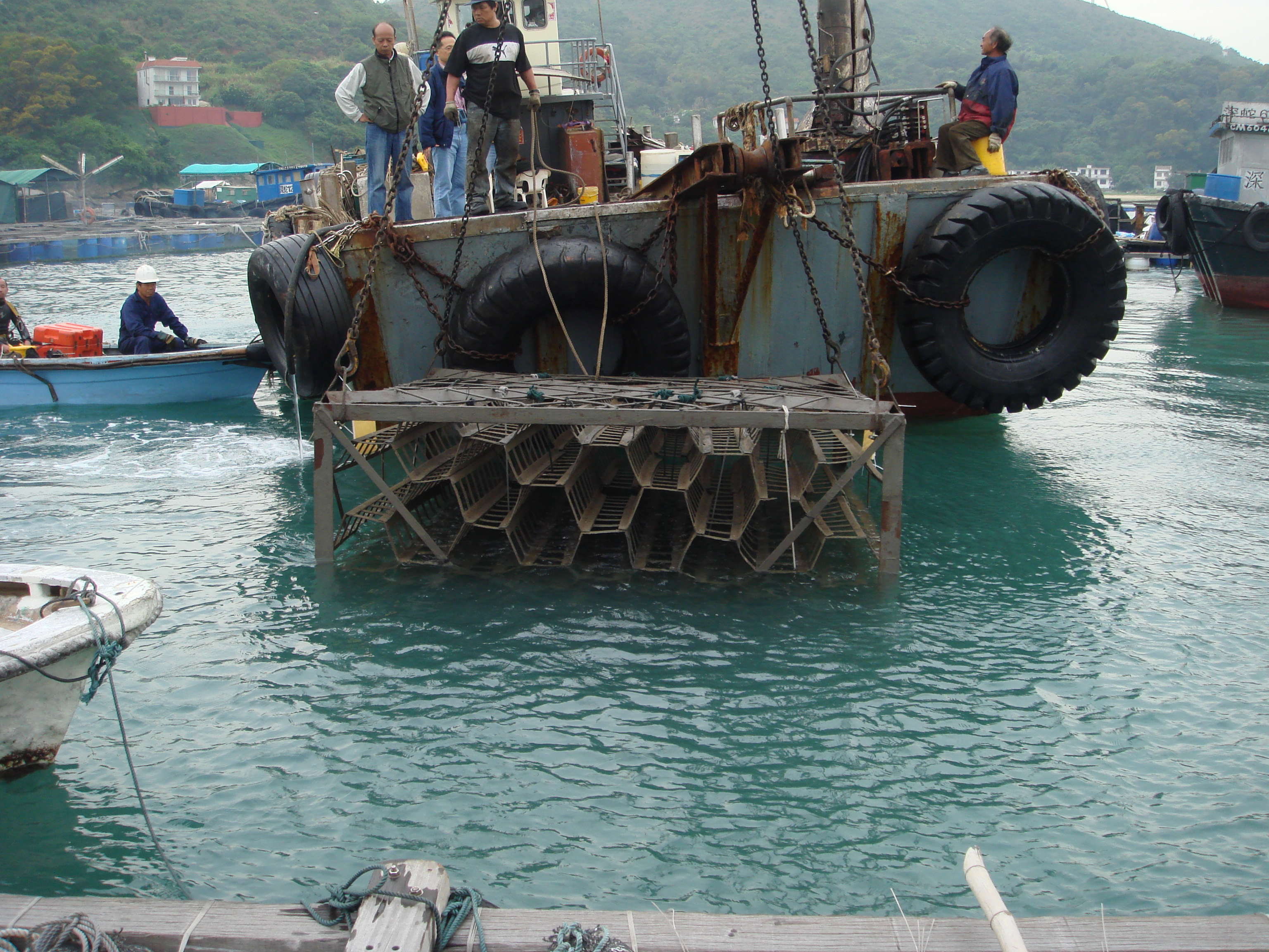 Photo of deployment of  biofilter