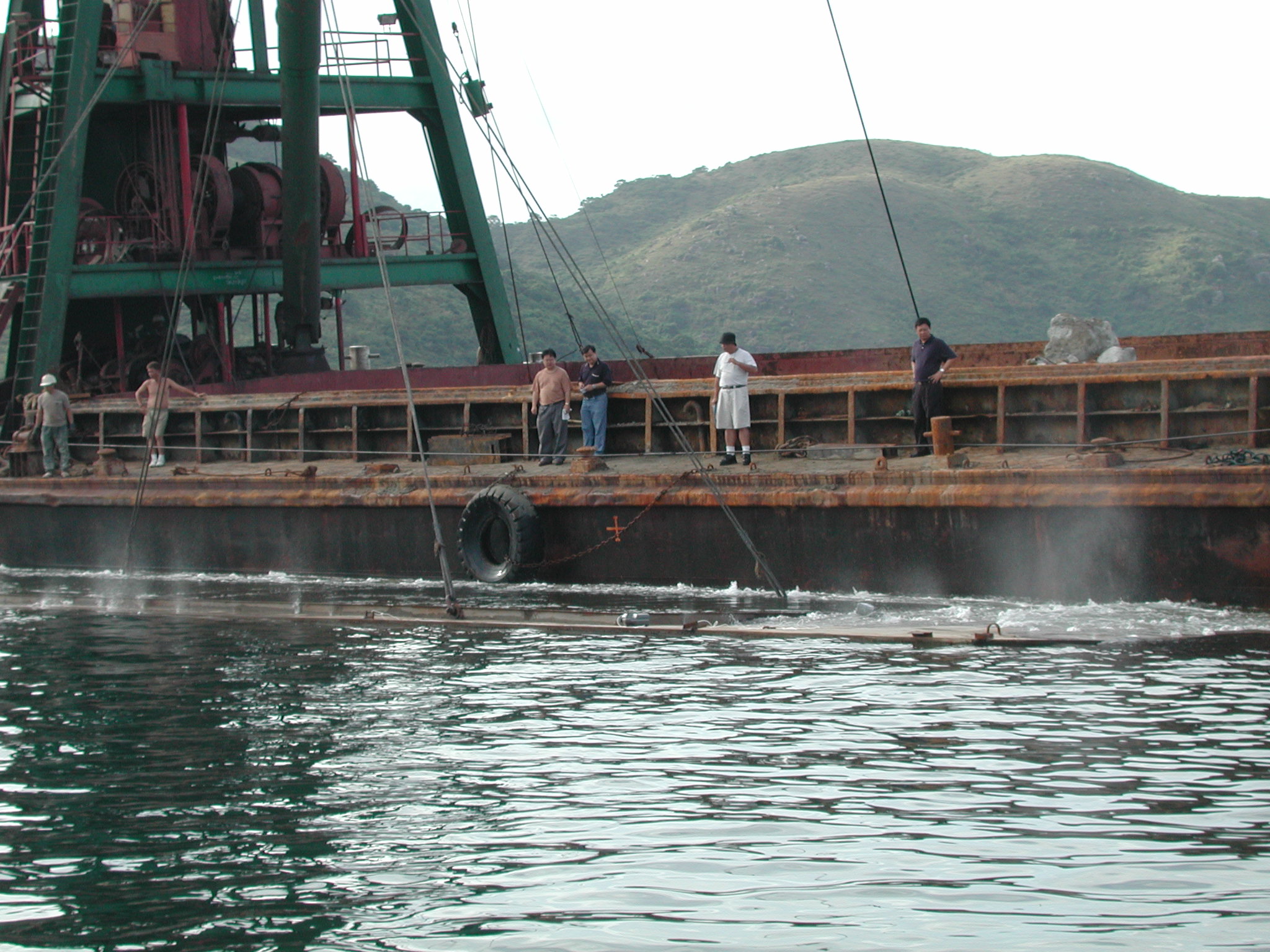 Photo of deployment of steel vessel artificial reef