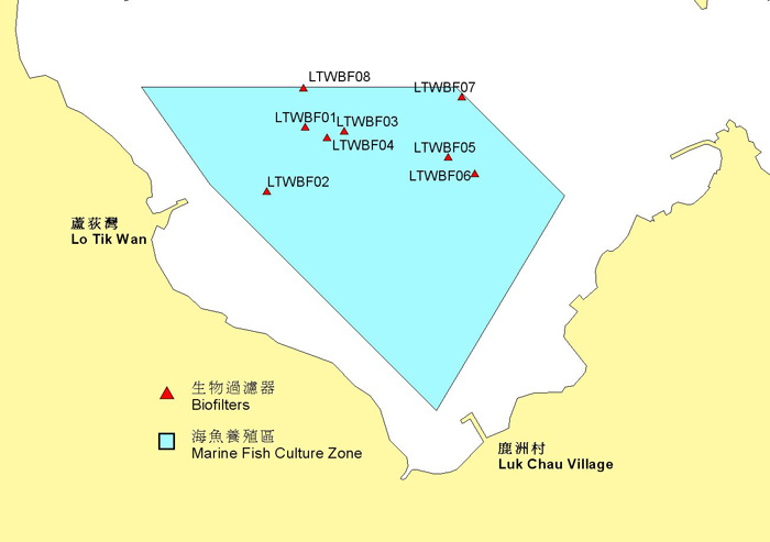 Map of the Lo Tik Wan showing biofilter locations