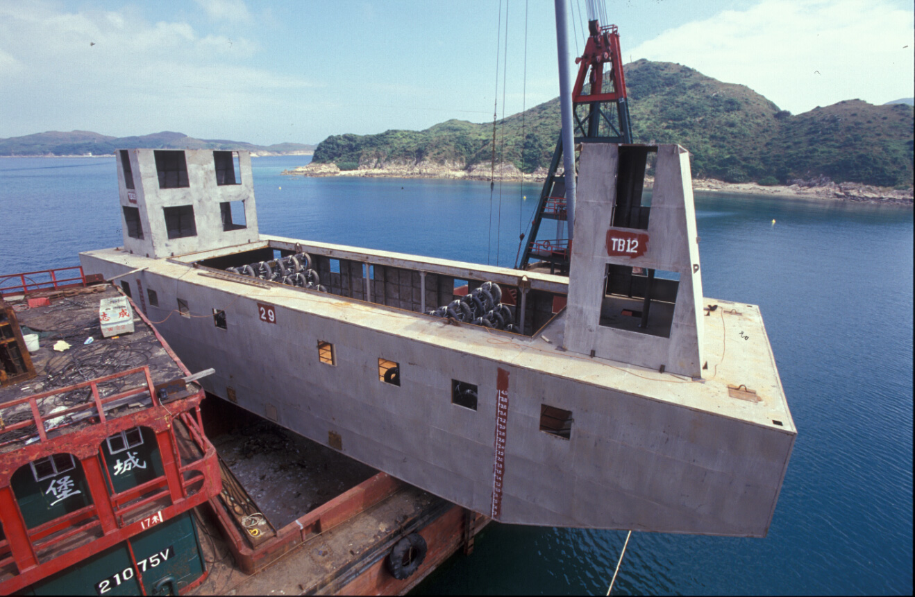 Photo of deployment of steel vessel artificial reef at Outer port shelter