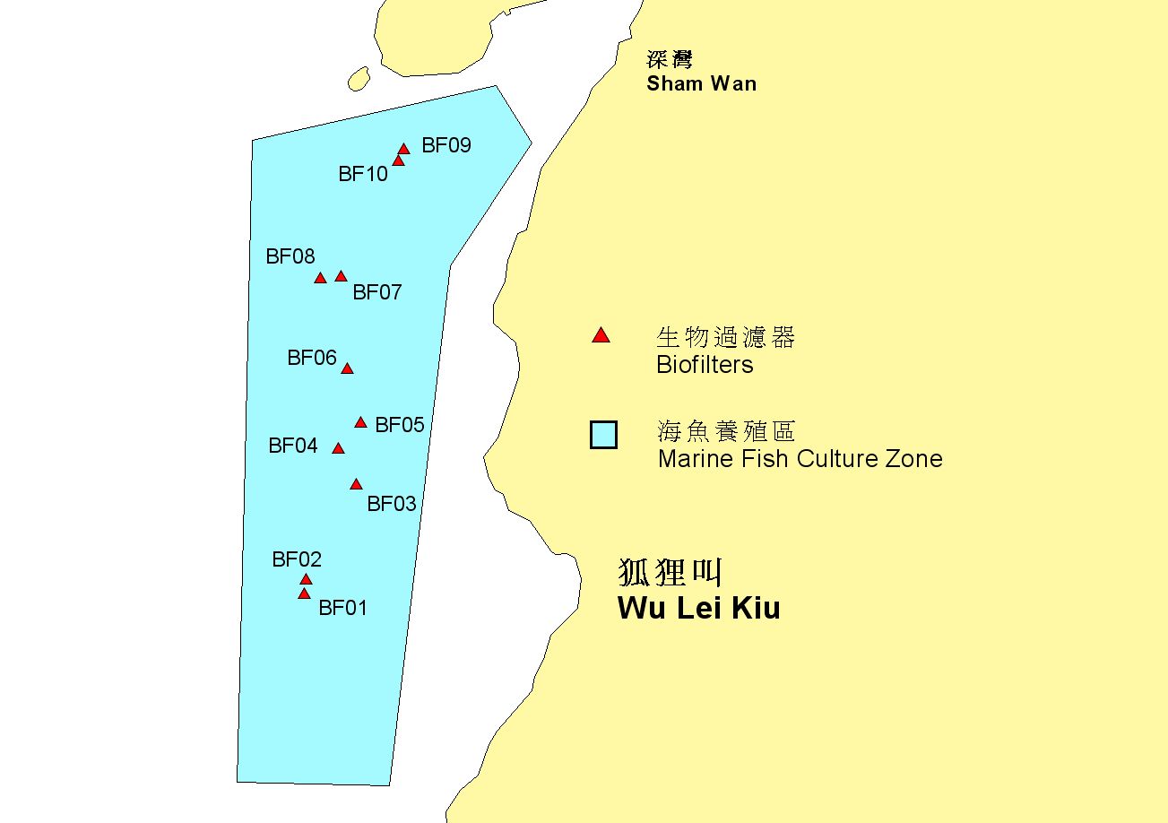 Map of the Sham Wan showing biofilter locations