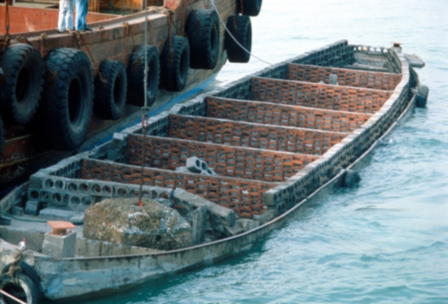 Photo of deployment of Ferro-cement vessel AR at Sha Chau