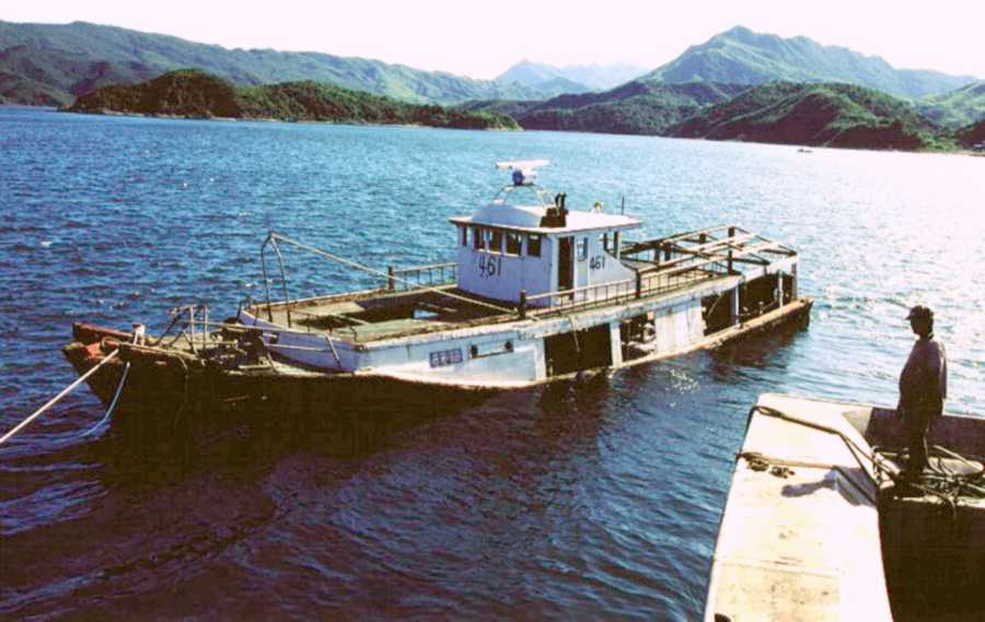 Photo of deployment of wooden vessel artificial reef