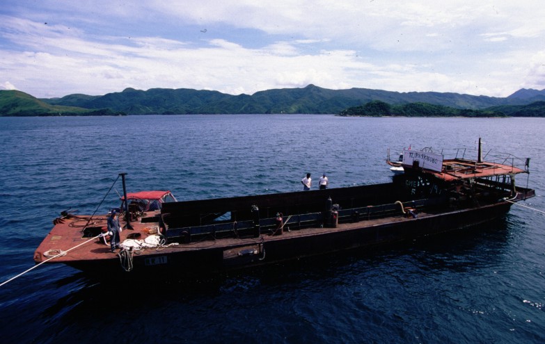 Photo of deployment of ferro-cement vessel artificial reef