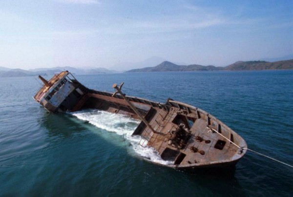 Photo of deployment of steel vessel artificial reef