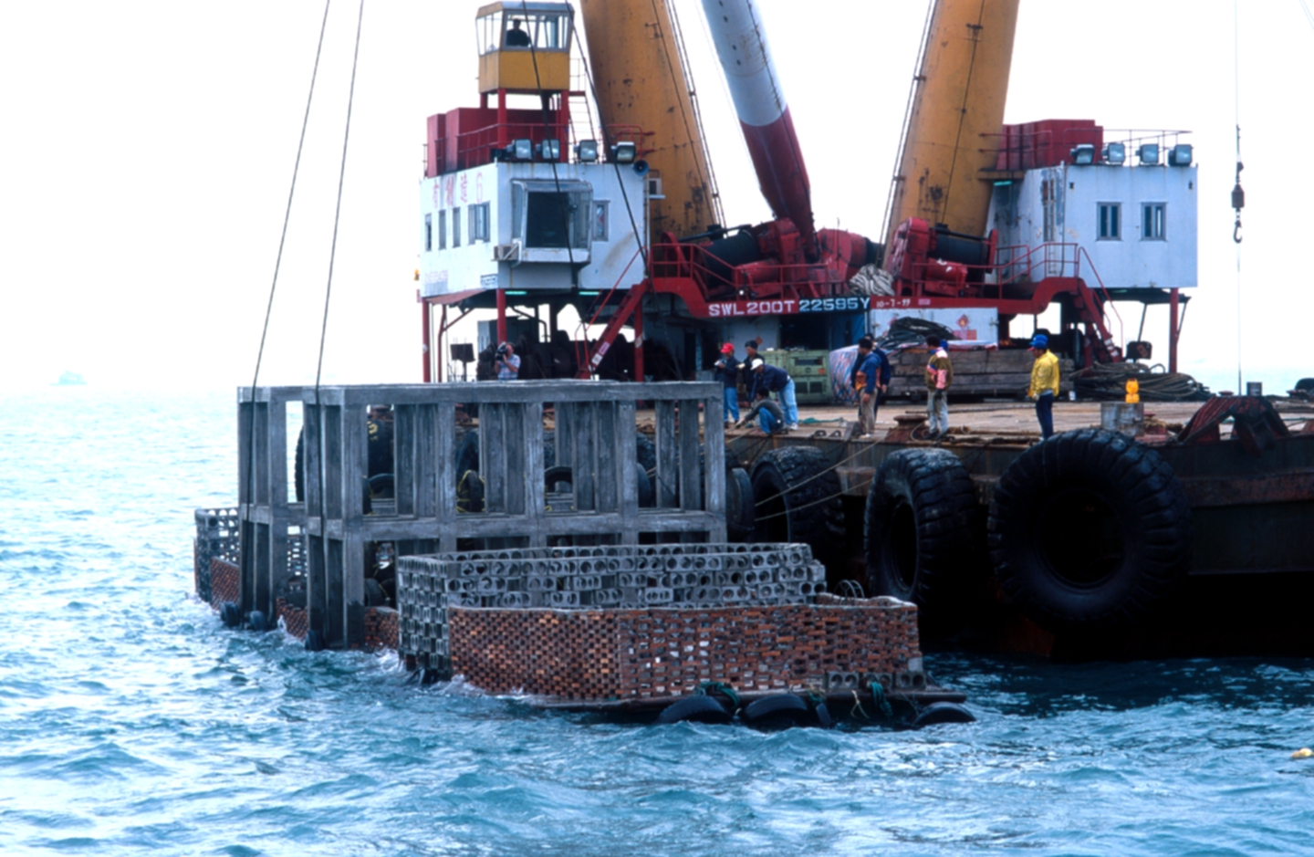 Photo of deployment of artificial reefs