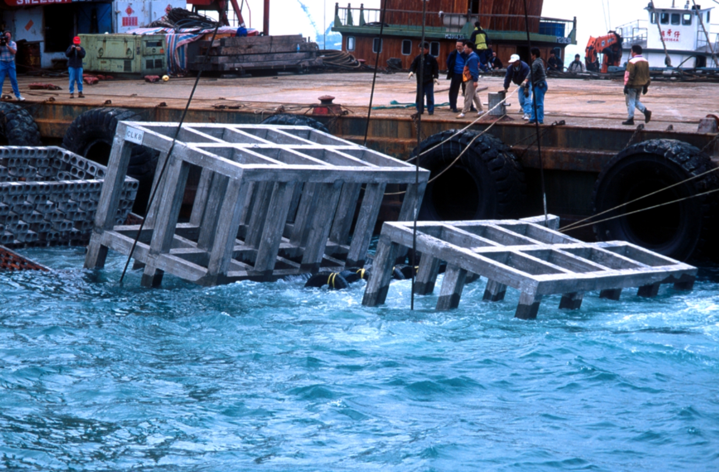 Photo of deployment of artificial reefs