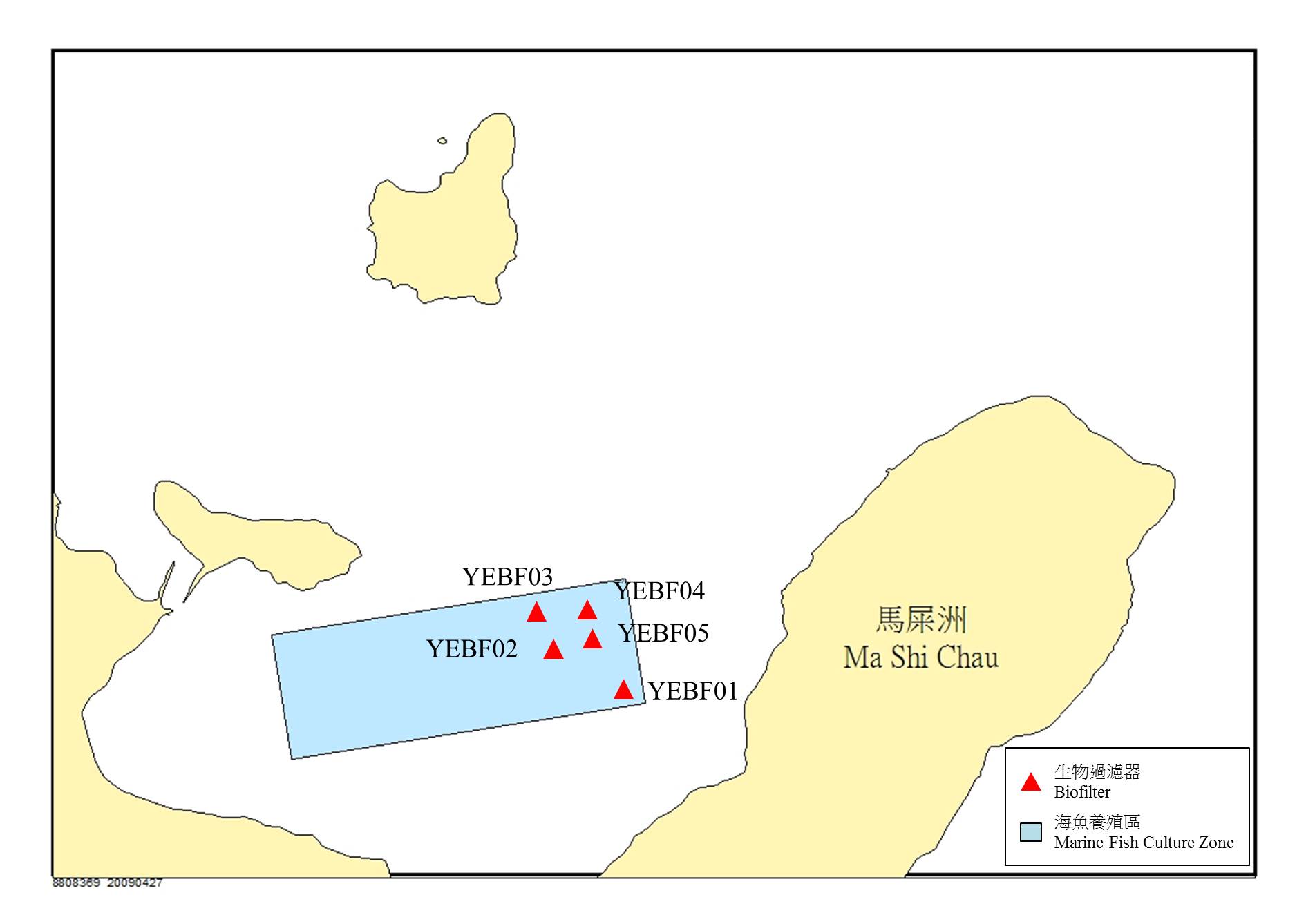 Map of the Yim Tin Tsai (East) showing biofilter locations